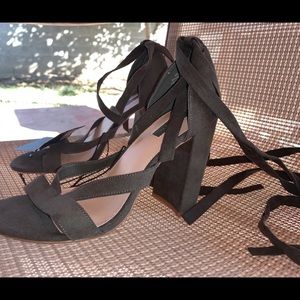 F21 Green suede lace up heels